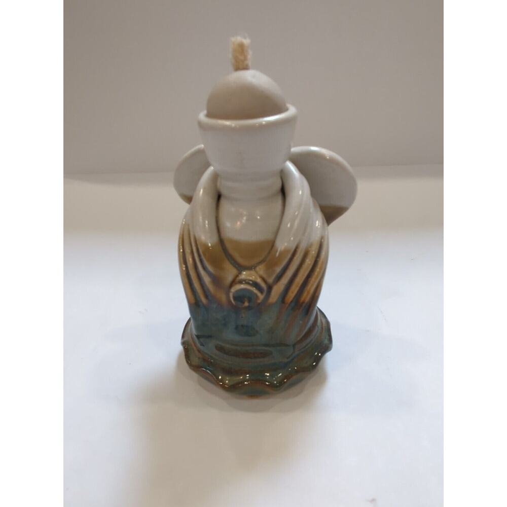 Pottery Art Oil Lamp Blue Angel Signed Lara Clay